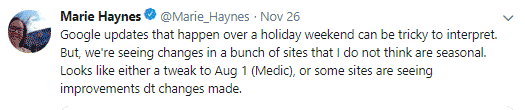 An extract from Marie Haynes twitter feed