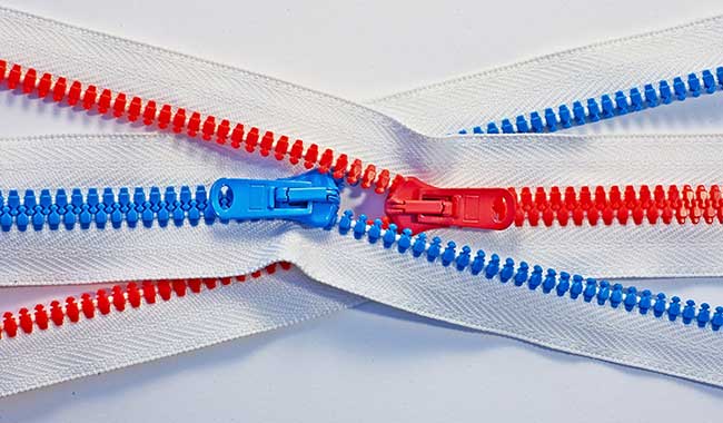 Red and blue zips