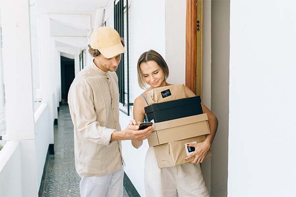 Woman recieving some parcels