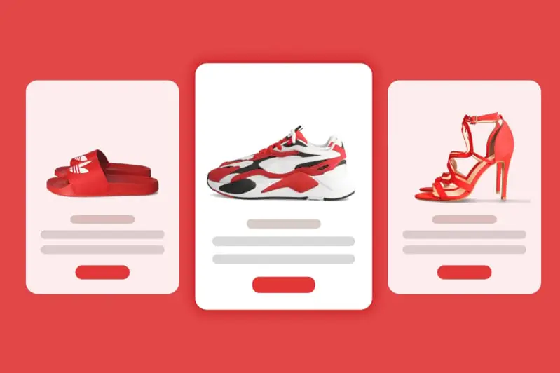 Different shoes on a red background